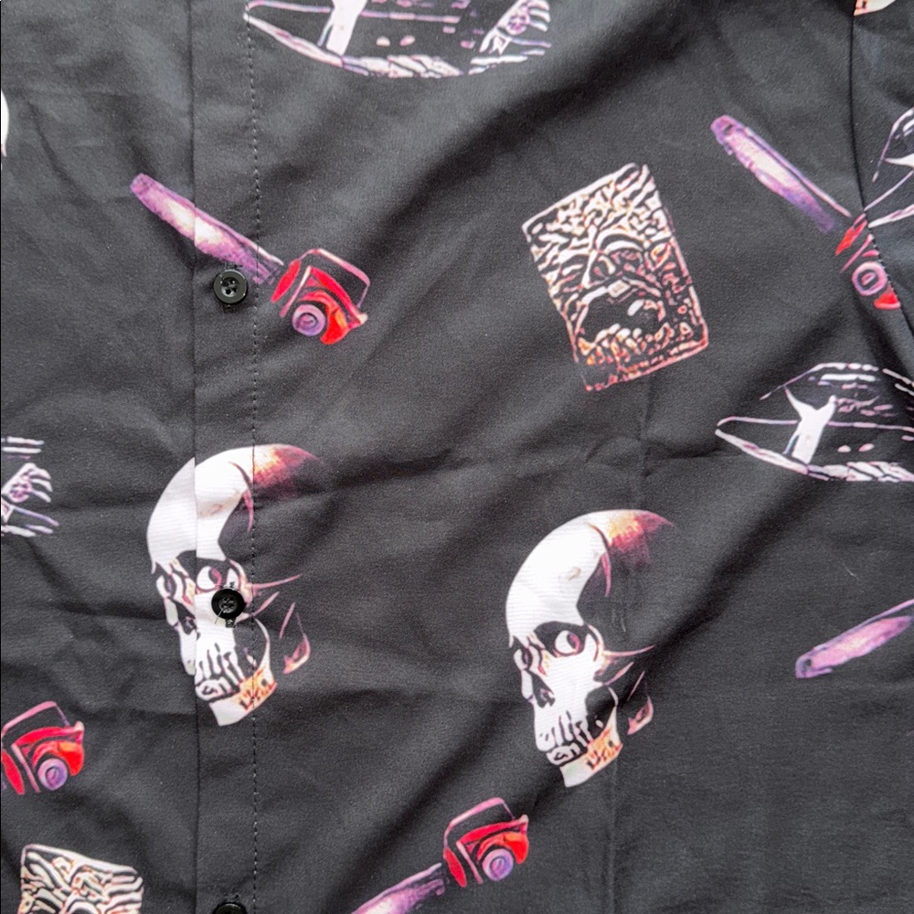 MAKE OFFER! Men''s Evil Dead II 2 Black Graphic Button Down Shirt horror Medium - Picture 2 of 6